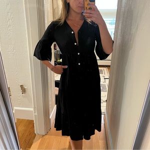 Chelsea & Theodore Dark Gray Linen-Like Gauze Midi Dress